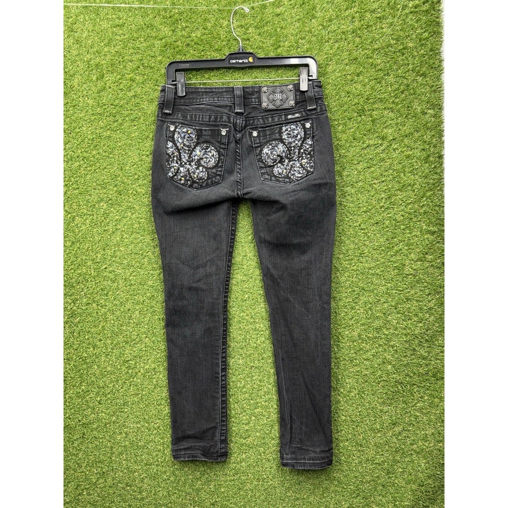Miss Me Jeans Womens 28 Skinny Mid Rise Embellished y2k Bling Black Denim